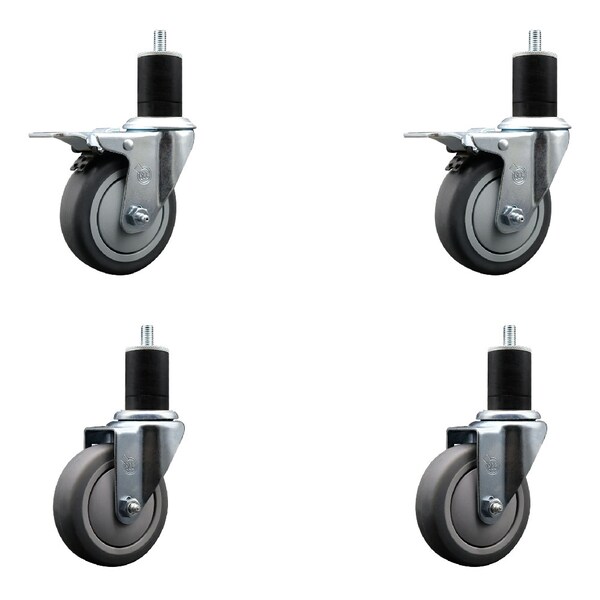 Service Caster 4'' Thermoplastic Rubber Swivel 1-3/4'' Expanding Stem Caster Set 2 Total Lock Brakes, 4PK SCC-EXTTL20S414-TPRB-2-S-2-134 - main